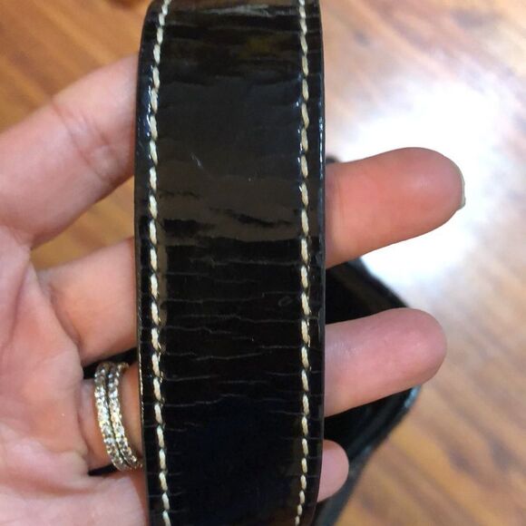 Talbots Black leather and Jute bamboo tassel hobo handbag. - Picture 5 of 8